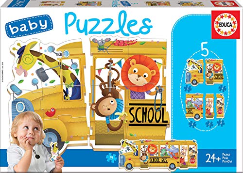 Puzzle EDUCA BORRAS Progresivo School Bus (Idade Mínima: 2 Anos - Número Peças: 15) EDUCA - Quebra-cabeças de encaixar - madeira, veículos escolares, motricidade fina, psicomotricidade