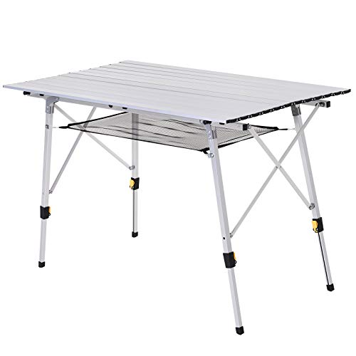 Mesa de Jardim Dobrável com Tampo e Pés Outsunny | 120 x 70 x 58-73cm - Cinzento Outsunny - Mesas dobráveis - dobrável, tampo, pés, cinzento