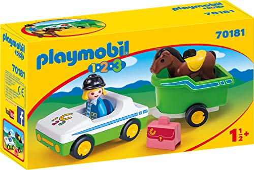 Playmobil 70181 1.2.3 Carro com reboque de cavalos PLAYMOBIL - Conjuntos de brinquedos - carro, reboque, cavalos, rampa dobrável