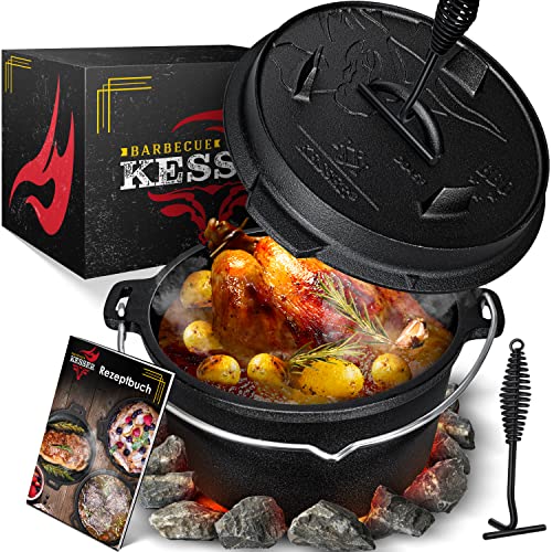 Conjunto de Barbecue Holandês 12 L KESSER KESSER - Utensílios de Cozinha - 12 litros, ferro fundido, termómetro, preto e branco