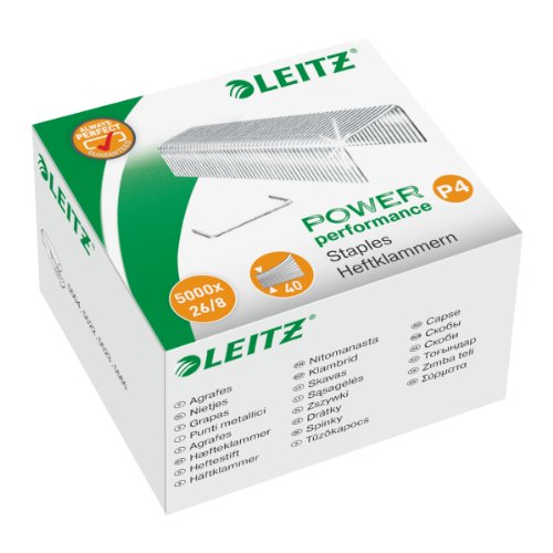 Agrafos LEITZ Power Performance (Caixa de 5.000) Esselte - Grampos - 5.000 agrafos, aço inoxidável, pontas afiadas
