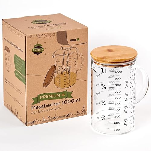Medidor de Alimentos TREEBOX Premium 1L (Vidro - Transparente) TreeBox - Medidores de copos e colheres - 1L, vidro, transparente, fácil de limpar