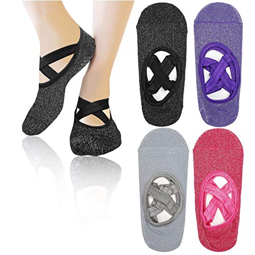 Meias para Mulher MAOXINTEK com Partículas Anti-Deslizamento (Preto - 4 Pares) MaoXinTek - Yoga e pilates - anti-deslizamento, mulher, preto