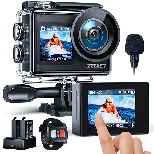 Action cam IZEEKER 4K (4K - 24 MP - Até 120 min de autonomia) iZEEKER - Peças e acessórios para câmeras - 4k, 24 MP, 120 min autonomia, estabilizador