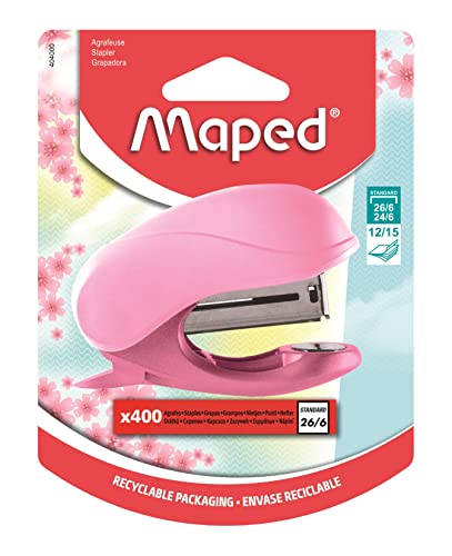 Maped Grapadora Mini Vivo Rose Pastel + 400 Grafos 26/6 Maped - Agrafadores - mini, vivo rose pastel, 400 grafos
