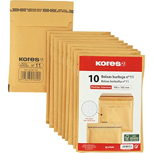 Kores 10181100 (Classificação e Arquivo) Kores - Suprimentos de envio - 10 sobres, papel kraft, 100x165mm, cierre con cinta