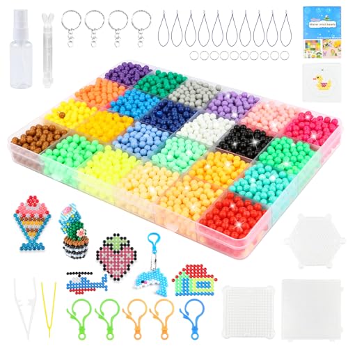 Conjunto de contas para crianças VFANDV 7200 VFANDV - Kits de artesanato de brinquedos - 24 cores, esféricas, hexagonais, duráveis