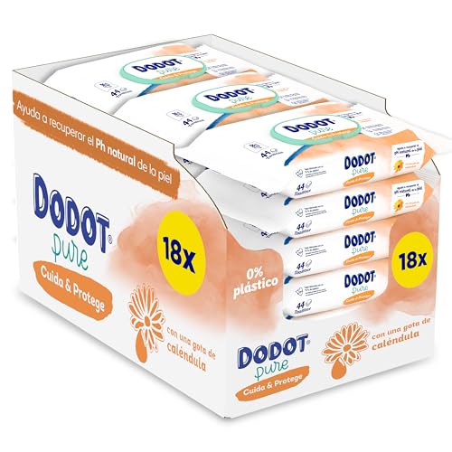 Toalhetas de Banho AQUA PURE Calendula (18 unidades) DODOT - Muda fraldas - calendula, 18 unidades, biodegradáveis, algodão natural