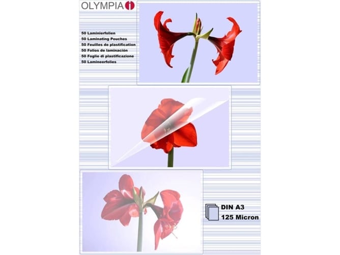 Bolsas para Plastificar OLYMPIA 1x50 DIN A3 125 microns Olympia - Filme de laminação, pochetes e folhas - 50 peças, din a3+, 125 microns, transparente