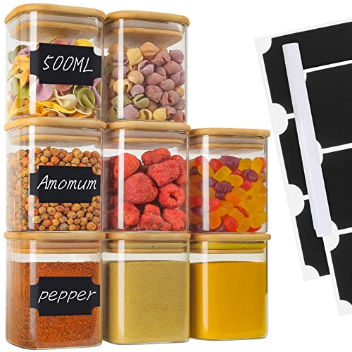 VORHOT Conjunto de 8 Garrafas de Vidro com Tampas de Bambu e Filtro VORHOT - Dispensadores de condimentos - garrafas, vidro, tampas, bambu, filtro