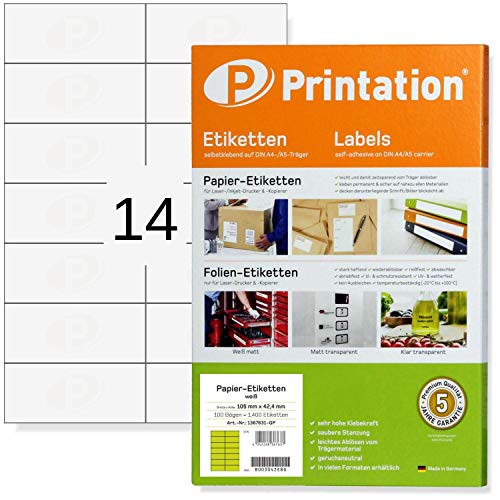 Etiqueta para impressão PRINTATION 1400 labels A4 Printation - Papel de impressora e copiadora - autoadesivas, a4, 1400 unidades, universal