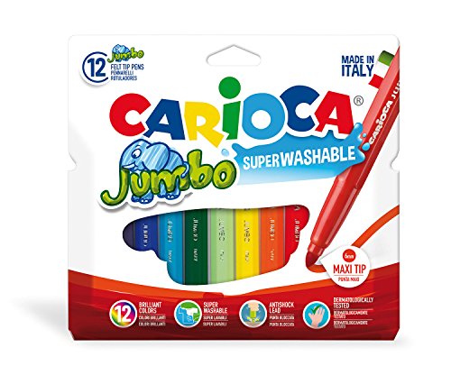 Caixa de 12 Marcadores JUMBO Super Laváveis Carioca - Marcadores e marcadores de texto - 12 marcadores, super laváveis, ponta grossa, tinta lavável