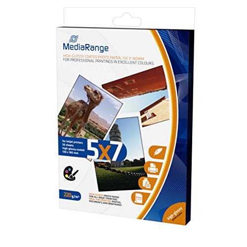 Papel Fotográfico MEDIARANGE MRINK114 (Branco - 50 Folhas) MediaRange - Papel de impressora e copiadora - alta qualidade, 220g/m2, semi-glossy, durável