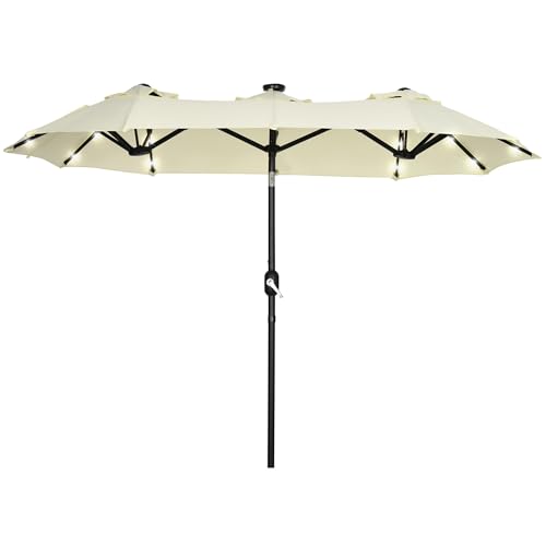 Guarda-Sol Duplo Outsunny | 280x146x227cm | Bege SPANISH AOSOM - Guarda-sóis e toldos de exterior - poliéster, 280x146x227cm, bege