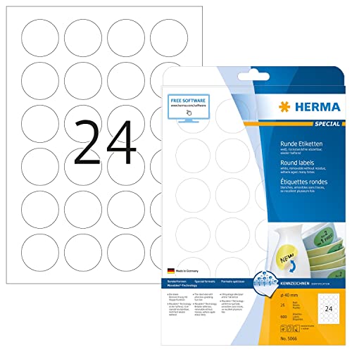 Herma Labels white ø 40 SuperPrint 600 pcs. HERMA - Papel de impressora e copiadora - branco, 4,0mm, superprint, 600 peças