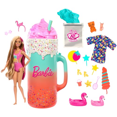BARBIE: Reveal Series - Tropical Fruit Smoothies Barbie - Bonecas - 15 surpresas, tropical fruit smoothies, barbie reveal series, boneca gatinhos, acessórios brincar