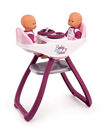 Cadeira de Refeição SMOBY 220344 (Rosa - Metal) Smoby - Brinquedos - dupla, 42 cm, assentos separáveis, baloiço, pratos e colheres