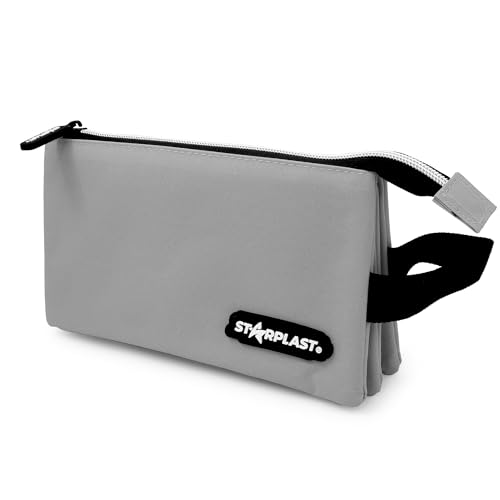 Estojo STARPLAST (Cinzento - Poliéster - 10 x 22.5 x 12.5 cm) Starplast - Estojos para canetas e lápis - compartimento, três bolsos, alça, 22,5 x 12,5 x 10 cm