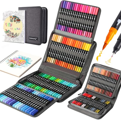 Caixa 120 Marcadores FINELINERS Double Tip Ballpoint LANRENWENG - Marcadores e marcadores de texto - 120 marcadores, fineliner, double tip, ballpoint