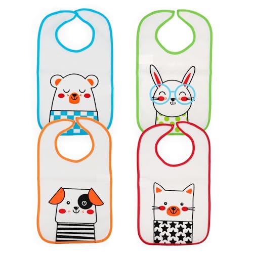 Fraldas para Bebé TI TIN Pack 4 Baberos Estampados Impermeáveis (73% Algodão - 27% Poliéster) Creaciones Forcada, s.l. - Amamentação e alimentação - 4 baberos, impermeáveis, 73% algodão, 27% poliéster