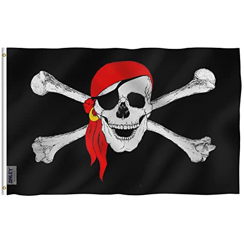 Bandeira de Jolly Roger 3X5 Pies Poliéster com Cabos ANLEY Anley - Bandeiras e cataventos - jolly roger, 3x5 pies, poliéster, cabos, preto, branco