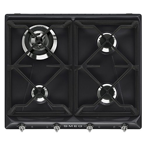 Placa de Gás Smeag SR964NGH | Elétrico | Gás Natural | Preto Smeg - Cooktops - gás natural, vidro inox, 4 bocas, rotativo