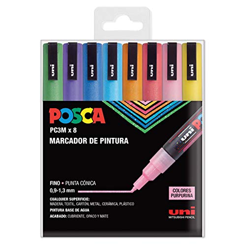 Marcador para quadro branco UNI POSCA PC-3M SPARKLING 8 Papelería, regalos & cajas experiencia - Marcadores e marcadores de texto - pintura, uni-ball, álbumes, decorações
