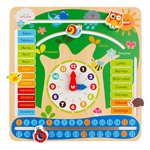 Jogo Didático CB TOYS Madeira - Castanho, Branco COLORBABY - Relógios - relógio-calendário, madeira natural, ecológico, divertido
