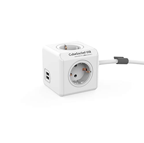Extensão Elétrica ALLOCACOC PowerCube (4 Tomadas - Tipo F - 1.5 m) Allocacoc - Tomadas e soquetes de energia - 4 tomadas, 2 portas USB, 1,5 m, powercube