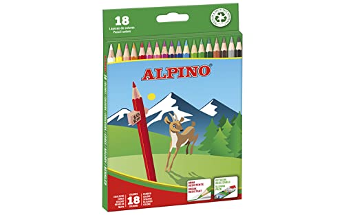 Lápis ALPINO 18 Cores (Branco - Poliéster) Alpino - Lápis de madeira - 18 cores, poliéster, 3mm, resistente