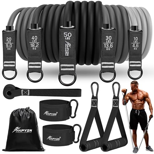Conjunto 5 Pares Elásticos Musculação com Ganchos HPYGN - Bandas de exercício - conjunto, 5 pares, elásticos, musculação, ganchos