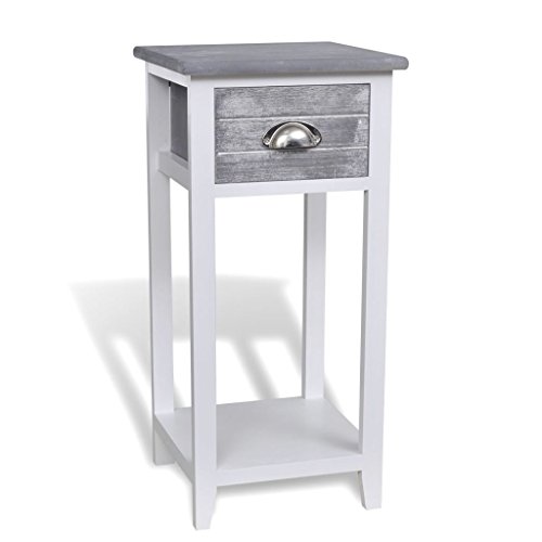 Mesa de cabeceira VidaXL | Cinzento, Branco (Goodies) vidaXL - Conjuntos de móveis - gaveta, prateleira, contraplacado, paulownia