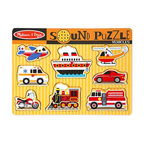Puzzle MELISSA & DOUG Vehicles Sound Puzzle Melissa & Doug - Quebra-cabeças de madeira e com pinos - veículos, sons realistas, peças de madeira, tabuleiro de madeira