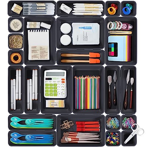 Organizador de Gavetas PURPLEDI 24 Peças Cinza Purpledi - Organizadores de gavetas para casa - organizador, gavetas, 24 peças, cinza, plástico