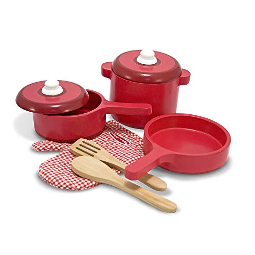 Conjunto de Panelas MELISSA & DOUG Wooden Play Set Melissa & Doug - Cozinhas de brinquedo e alimentos de brincar - 8 peças, madeira, panela, tacho