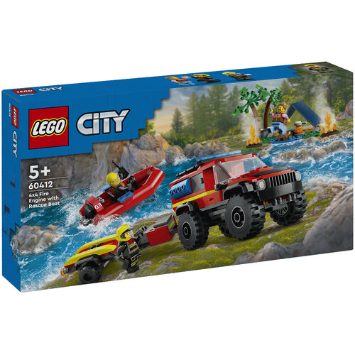 LEGO City: Camião de Bombeiros com Barco de Resgate - 60412 (Idade Mínima Recomendada: 5 anos) LEGO - Blocos de encaixe - lego city, camião de bombeiros, barco de resgate, minifigura, teito amovível, remolque