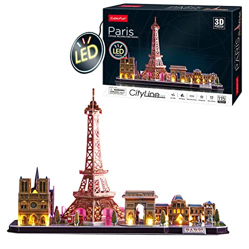Puzzle 3D Luminoso: Paris (Idade Mínima Recomendada: 8 anos) World Brands - Jogos - puzzle 3d luminoso, paris, 170 peças, Torre Eiffel, luz LED