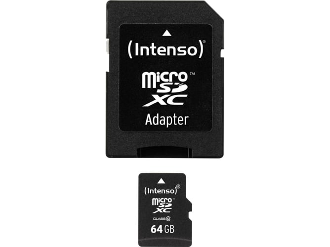 Cartão de Memória MicroSDHC INTENSO 64GB MicroSDHC Intenso - Cartões de memória flash - 64 gb, MicroSDHC, Classe 10, 20 MB/s, preto