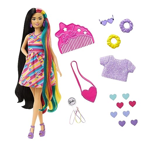BARBIE: Boneca com Cabelos Fantásticos (Idade Mínima Recomendada: 3 anos) Barbie - Bonecas - cabelos fantásticos, 15 acessórios, corpo pequeno, vestido colorido