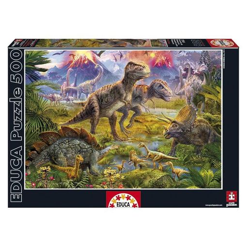 Puzzle EDUCA BORRAS Encontro De Dinosauros (500 peças) EDUCA - Quebra-cabeças de encaixar - 500 peças, cartão, dinossauros, encontro
