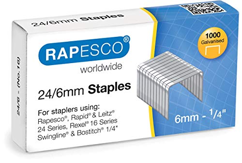 Rapesco S24607Z3 Agrafes galvanizadas 24/6 mm (Nº 16) Caixa de 1000 Rapesco - Grampos - galvanizadas, 24/6 mm, nº 16, cincel