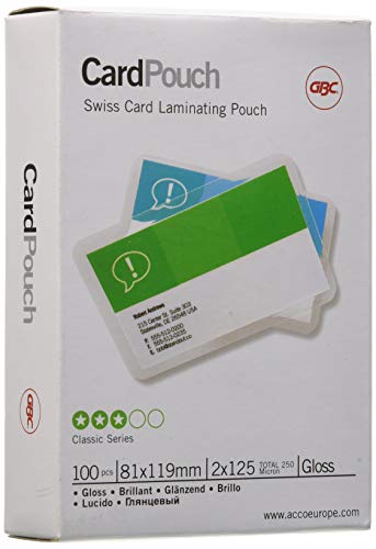 Bolsas para Plastificar GBC Lam Pouch 81x119mm 125 Mic (100) GBC - Filme de laminação, pochetes e folhas - bolsa laminada, espessura 2,5µm, interiores 81x119mm, superfície brilhante