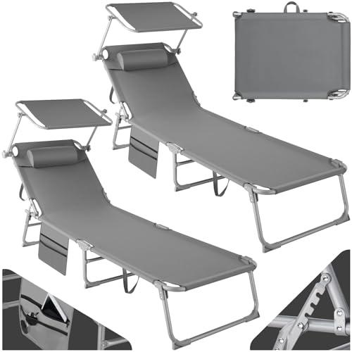 Conjunto de 2 Espreguiçadeiras TECTAKE (Cinzento - Aço - 195x72.5x111 cm) TecTake - Móveis de exterior - aço, ajustável, 120 kg, 6,3 kg