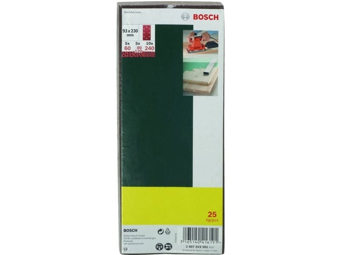 Conjunto de Acessórios para Lixadora BOSCH 2 607 019 501 Bosch Home and Garden - Lixa e esponjas de polimento - lixadora, 93 mm x 230 mm, 25 pcs, preto, vermelho, amarelo, cinzento, azul