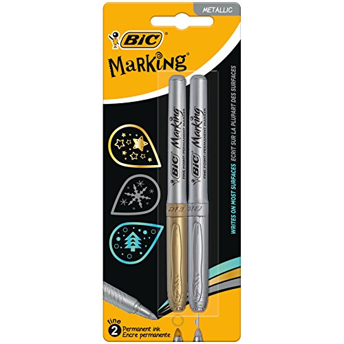 Marcador Bic Permanent Metallic Gold And Silver 2mm BIC - Marcadores e marcadores de texto - tinta permanente, ponta cónica, Gold, silver