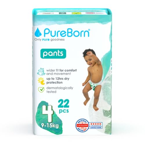 Fraldas PUREBORN Premium Pants (Tamanho: 4) PureBorn - Roupa - 4 anos, biodegradável, reciclado, 12 horas