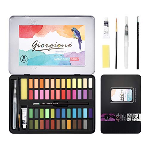 Conjunto de 48 Cores de Água e Papel DAZSPIRIT DazSpirit - Tinta - 48 cores, papier, desenho criativo, pincéis, esponja de limpeza