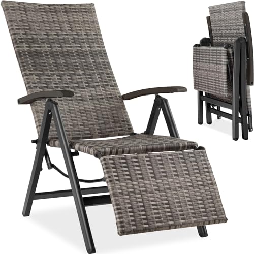 Cadeira de Jardim TECTAKE (Bege - Poli-Rattan - 62.5x60x103 cm) TecTake - Móveis de exterior - ajustável, poli-rattan, alumínio, exterior, interior