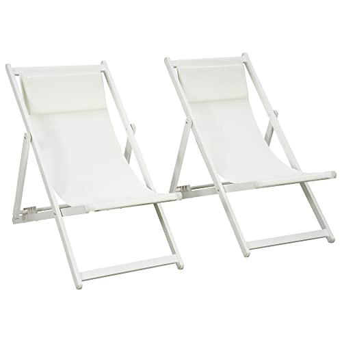 Conjunto de 2 Espreguiçadeiras Outsunny | 58 x 96.5 x 91.5 cm - Branco Outsunny - Móveis de exterior - 2 cadeiras, dobráveis, alumínio, ajustável
