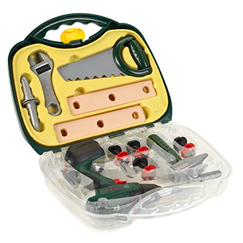 Brinquedo de imitação de empresa Theo Klein 8584 | Verde, cinzento, amarelo KLEIN - Ferramentas de brinquedo - ferramentas reais, martelo, serra com bateria, destornillador
